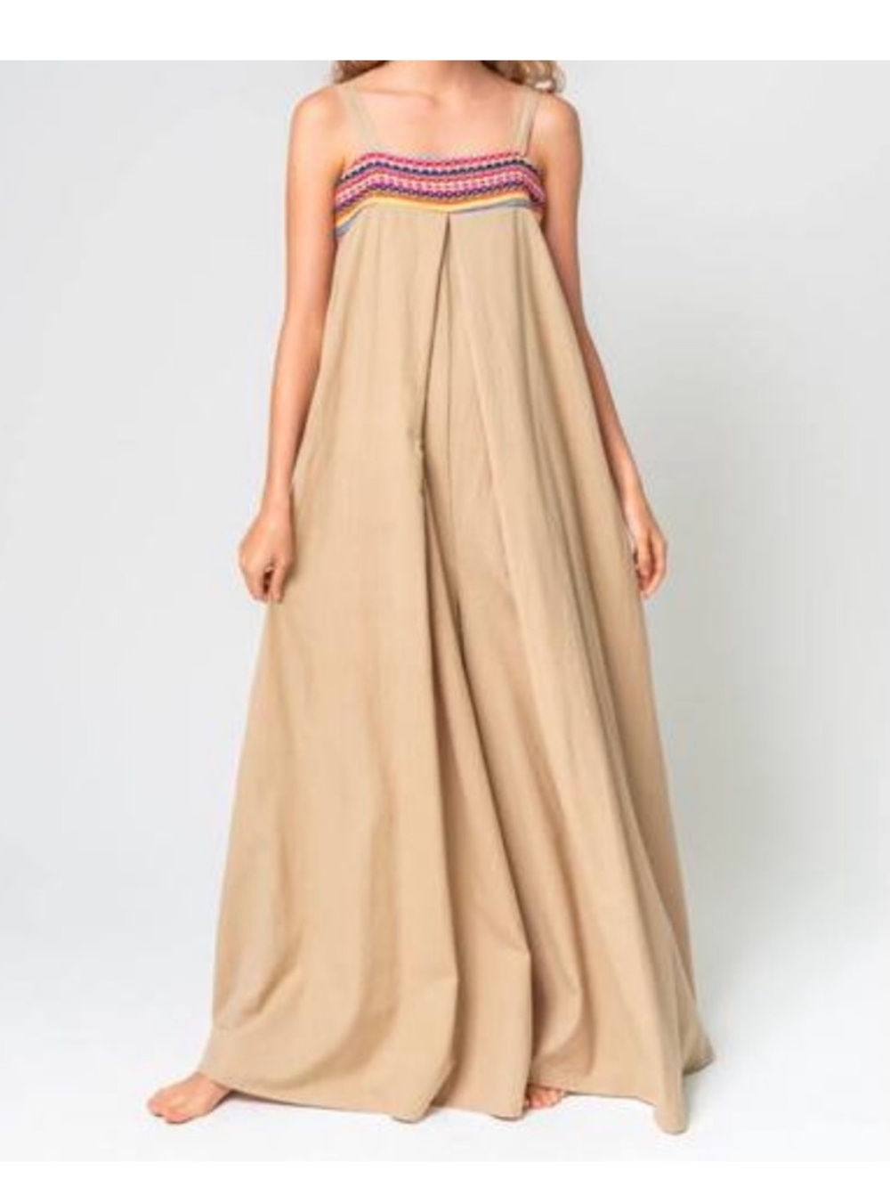 Pitusa Multicolor Embroidered Yoke‎ Wide Leg Oversized Boho Jumpsuit One Size